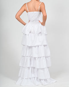 Dolce Frill Dress in White Poplin Ready To Ship
