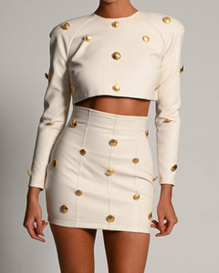 Milan Skirt in Ivory Leather Ready To Ship