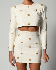 Milan Skirt in Ivory Leather Ready To Ship