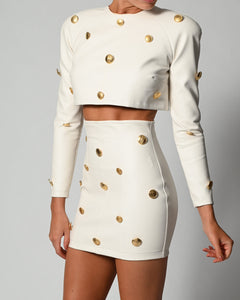 Milan Skirt in Ivory Leather Ready To Ship