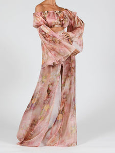 Ava Maxi Skirt Set In Rose Silk Ready To Ship