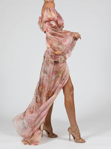 Ava Maxi Skirt Set In Rose Silk Ready To Ship