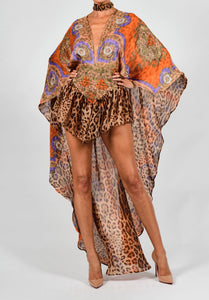 Petra Playsuit in Baroque and Leopard Silk