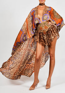 Petra Playsuit in Baroque and Leopard Silk