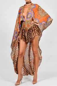 Petra Playsuit in Baroque and Leopard Silk