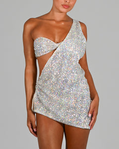 Silvia Drape Mini Dress in Crystal