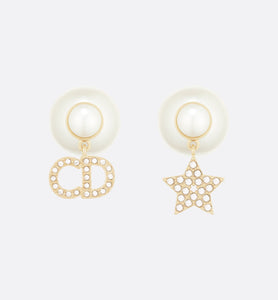 Dior Tribales Earrings • Gold-Finish Metal with White Resin Pearls and Silver-Tone Crystals