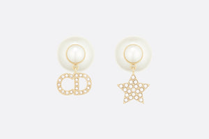 Dior Tribales Earrings • Gold-Finish Metal with White Resin Pearls and Silver-Tone Crystals