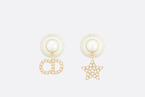 Dior Tribales Earrings • Gold-Finish Metal with White Resin Pearls and Silver-Tone Crystals