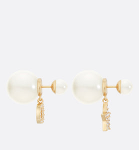 Dior Tribales Earrings • Gold-Finish Metal with White Resin Pearls and Silver-Tone Crystals