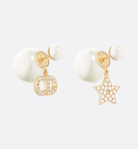 Dior Tribales Earrings • Gold-Finish Metal with White Resin Pearls and Silver-Tone Crystals