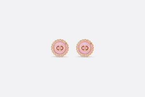 Petit CD Stud Earrings • Gold-Finish Metal, Pink Crystals and Light Pink Glass