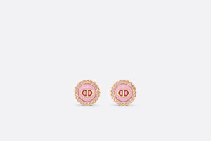 Petit CD Stud Earrings • Gold-Finish Metal, Pink Crystals and Light Pink Glass