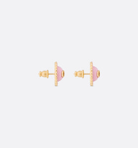 Petit CD Stud Earrings • Gold-Finish Metal, Pink Crystals and Light Pink Glass