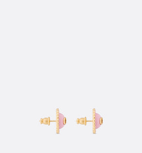 Petit CD Stud Earrings • Gold-Finish Metal, Pink Crystals and Light Pink Glass