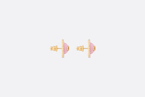 Petit CD Stud Earrings • Gold-Finish Metal, Pink Crystals and Light Pink Glass