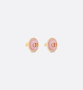 Petit CD Stud Earrings • Gold-Finish Metal, Pink Crystals and Light Pink Glass