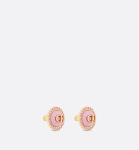 Petit CD Stud Earrings • Gold-Finish Metal, Pink Crystals and Light Pink Glass