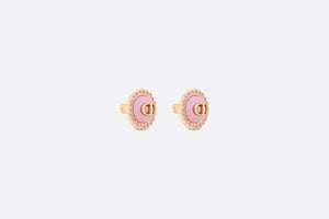 Petit CD Stud Earrings • Gold-Finish Metal, Pink Crystals and Light Pink Glass