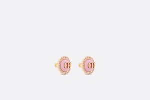 Petit CD Stud Earrings • Gold-Finish Metal, Pink Crystals and Light Pink Glass