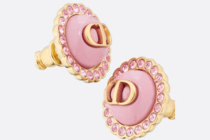 Petit CD Stud Earrings • Gold-Finish Metal, Pink Crystals and Light Pink Glass