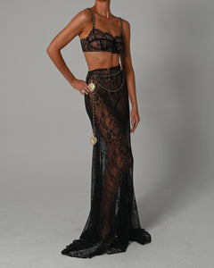 Francesca Maxi Skirt Set in Black Lace Ready to Ship