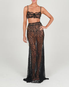 Francesca Maxi Skirt Set in Black Lace Ready to Ship