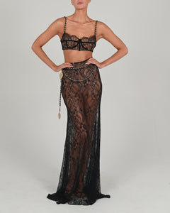 Francesca Maxi Skirt Set in Black Lace Ready to Ship