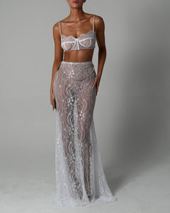 Francesca Maxi Skirt Set in White Lace Ready to Ship