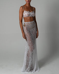 Francesca Maxi Skirt Set in White Lace Ready to Ship