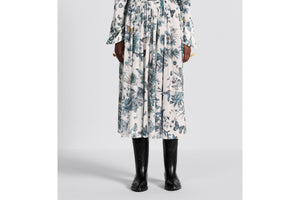 Flared Mid-Length Skirt • White and Pastel Midnight Blue Cotton Voile with Toile de Jouy Mexico Motif