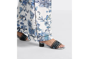 Dway Heeled Slide • Pastel Midnight Blue Multicolor Embroidered Cotton with Toile de Jouy Mexico Motif
