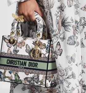 Medium Lady D-Lite Bag • White Multicolor Toile de Jouy Mexico Embroidery
