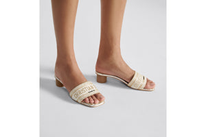 Dway Heeled Slide • White and Gold-Tone Gradient Butterflies Embroidered Cotton with Metallic Thread