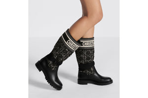 D-Major Boot • Black Calfskin with Black and White Cannage Tweed