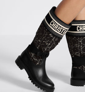 D-Major Boot • Black Calfskin with Black and White Cannage Tweed