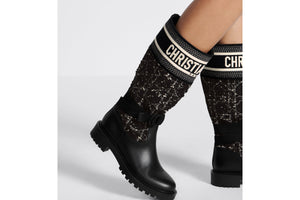 D-Major Boot • Black Calfskin with Black and White Cannage Tweed
