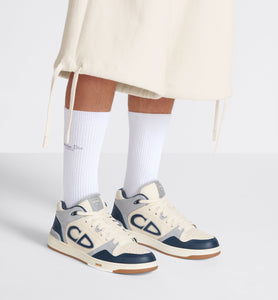 B57 Mid-Top Sneaker • Navy Blue and Cream Smooth Calfskin with Gray Suede