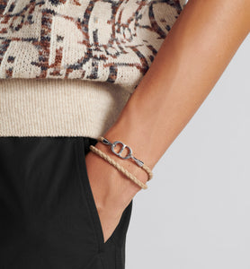 CD Icon Braided Leather Bracelet • Brown Calfskin and Silver-Finish Brass