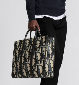 East-West Tote Bag • Beige and Black Maxi Dior Oblique Jacquard
