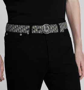 Reversible Belt Strap • Beige and Black Micro Dior Oblique Jacquard and Black Grained Calfskin, 35 MM