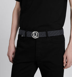Reversible Belt Strap • Black Micro Dior Oblique Jacquard and Black Grained Calfskin, 35 MM
