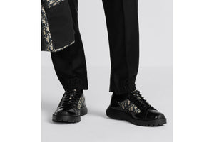 Dior Combat Derby Shoe • Black Polished Calfskin with Beige and Black Dior Oblique Jacquard