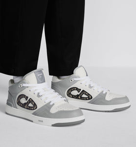B57 Mid-Top Sneaker • Gray and White Smooth Calfskin with Beige and Black Dior Oblique Jacquard