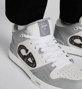 B57 Mid-Top Sneaker • Gray and White Smooth Calfskin with Beige and Black Dior Oblique Jacquard