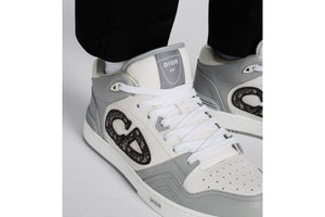 B57 Mid-Top Sneaker • Gray and White Smooth Calfskin with Beige and Black Dior Oblique Jacquard