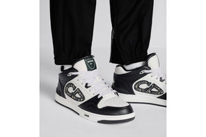 B57 Mid-Top Sneaker • Black and White Smooth Calfskin with Beige and Black Dior Oblique Jacquard