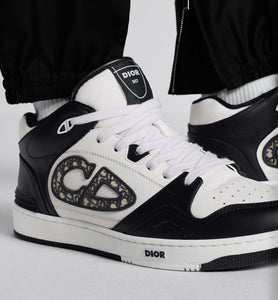 B57 Mid-Top Sneaker • Black and White Smooth Calfskin with Beige and Black Dior Oblique Jacquard