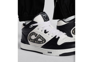 B57 Mid-Top Sneaker • Black and White Smooth Calfskin with Beige and Black Dior Oblique Jacquard