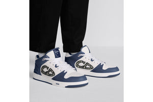 B57 Mid-Top Sneaker • Navy Blue and White Smooth Calfskin with Beige and Black Dior Oblique Jacquard